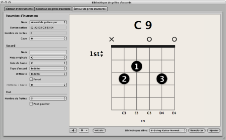 Figure. Chord Grid Editor pane in the Chord Grid Library window.