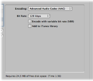 Figure. M4A:  AAC Format options in the Bounce window.