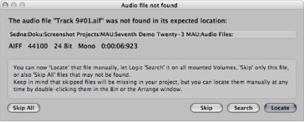 Figure. Audio file not found dialog.