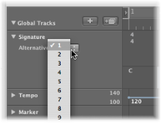 Figure. Alternative pop-up menu in the Signature track.