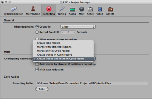 Figure. Overlapping Recordings menu in the Recording project settings pane.