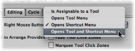Figure. General Editing preferences showing Right Mouse button pop-up menu.