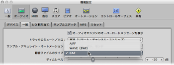 Figure. Recording File Type menu in the General pane in the Audio preferences.