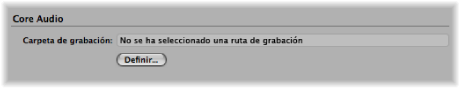 Figure. Recording Folder path in the Recording project settings pane.