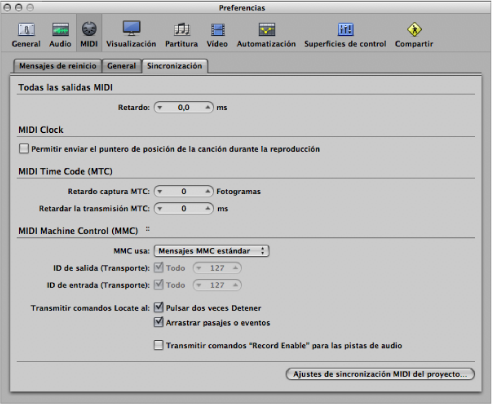 Figure. MIDI Sync preferences.