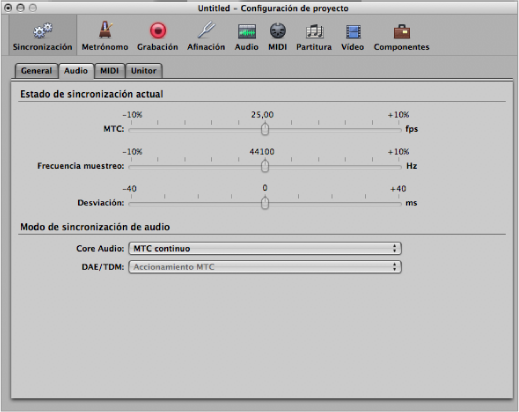 Figure. Audio pane of the Synchronization project settings.