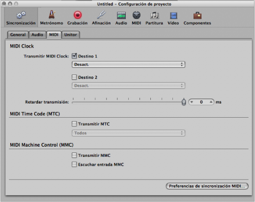 Figure. MIDI pane of the Synchronization project settings.