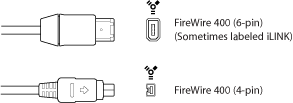 Figure. Illustration of FireWire 400 6-pin and FireWire 400 4-pin connectors.