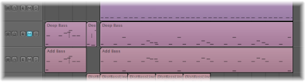 Figure. Arrange area showing multiple region selections merged per track.