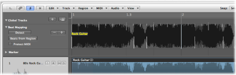 Figure. Transients displayed as vertical white lines in Beat Mapping track.