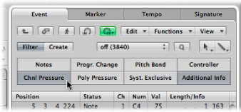 Figure. Event List tab showing event type buttons.