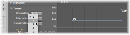 Figure. Alternative pop-up menu in Tempo track.