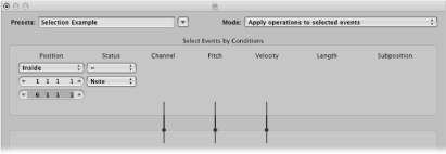 Figure. Transform window showing settings to make note selections for edit operations.