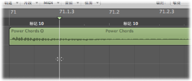 Figure. Arrange area showing zoomed region after dragging the top of the playhead down.