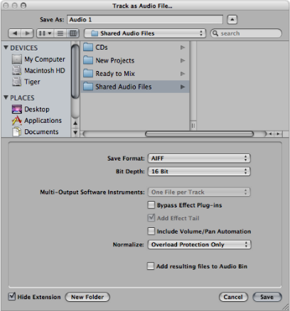 Figure. Export Track as Audio File dialog.
