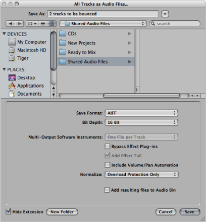 Figure. Export All Tracks as Audio Files dialog.