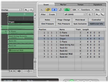 Figure. Event List tab showing all regions in Arrange window.