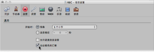 Figure. Auto-Colorize Takes checkbox in the Recording project settings pane.