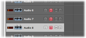 Figure. Audio track header’s with Record Enable buttons turned on.