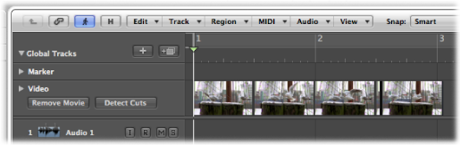 Figure. Video track showing movie frames displayed as thumbnails.