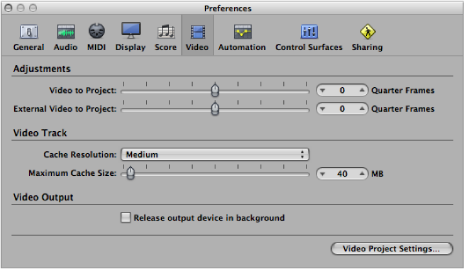 Figure. Video preferences window.