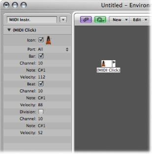 Figure. MIDI Click object and its parameter box.