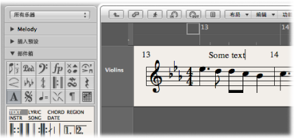 Figure. Entering text in the Score Editor.