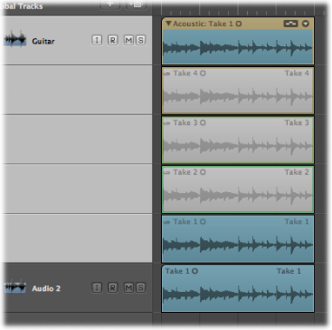 Figure. Displaying the exported take on a new track below the take folder track.