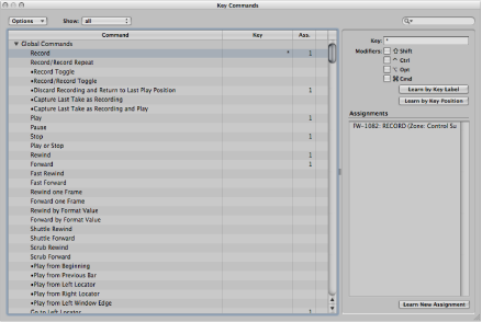 Figure. Key Commands window.