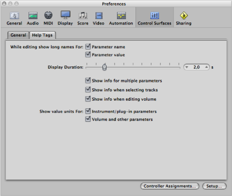 Figure. Help Tag preferences of Logc Pro.
