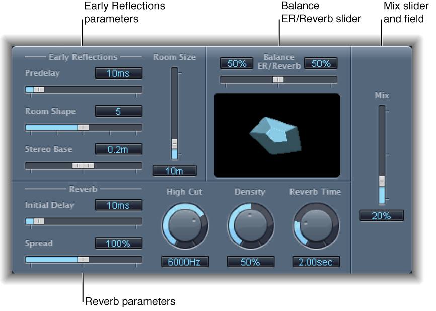 Figure. GoldVerb window, showing main parameter areas.