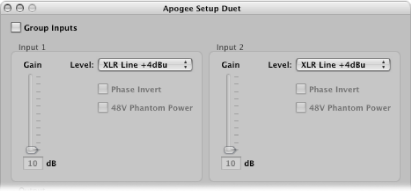 Figure. Apogee Duet Input parameters.