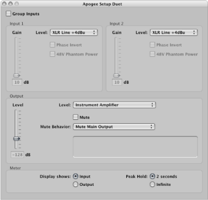 Figure. Apogee Duet control panel.