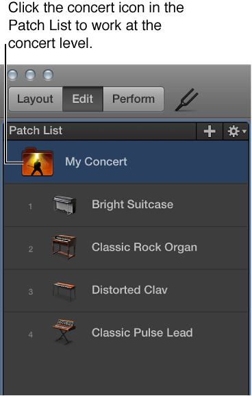 Figure. Selecting the concert icon in the Patch List.