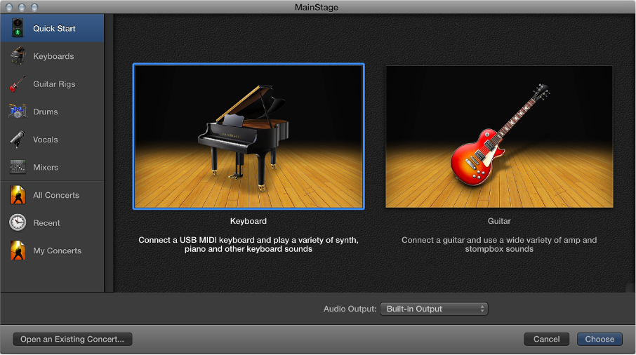 Figure. Choosing a concert template in the Choose Template dialog.