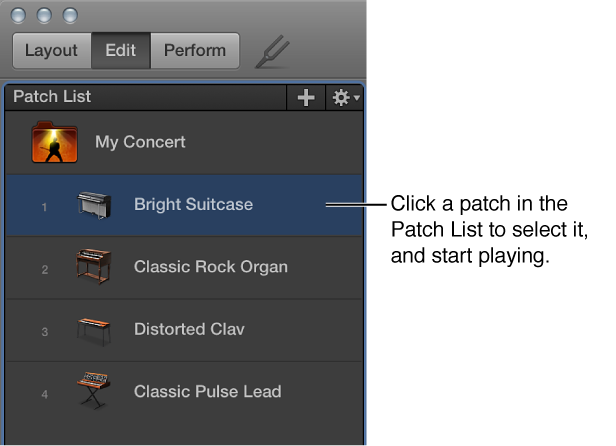 Figure. Selecting a patch in the Patch List.