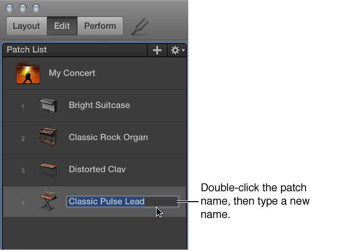Figure. Naming a patch in the Patch List.