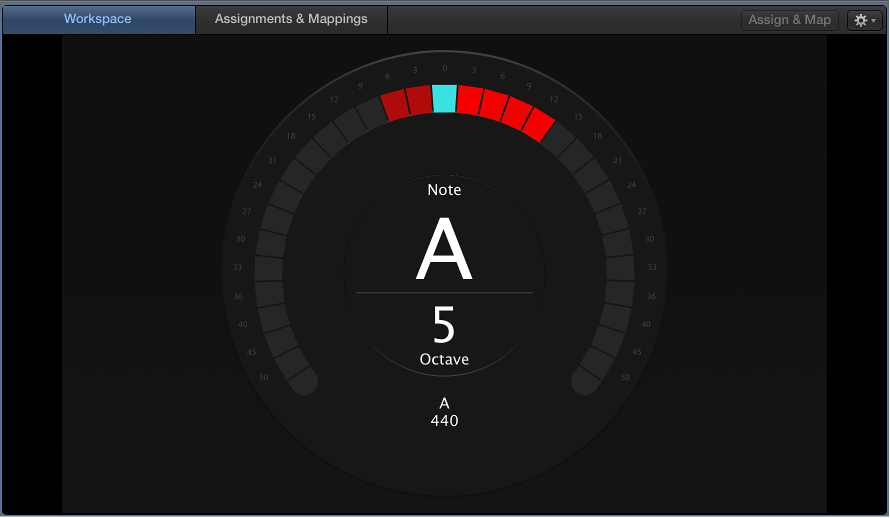 Figure. The Tuner, showing the note G in tune.