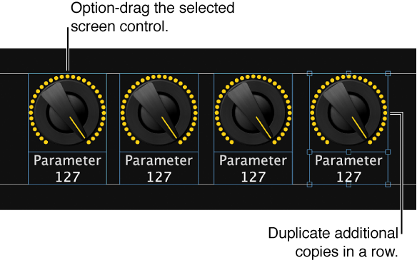 Figure. Option-drag a screen control, then duplicate additional copies to create a row or column.