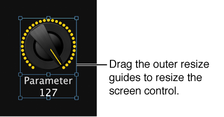 Figure. Dragging the outer resize guide to resize a screen control.