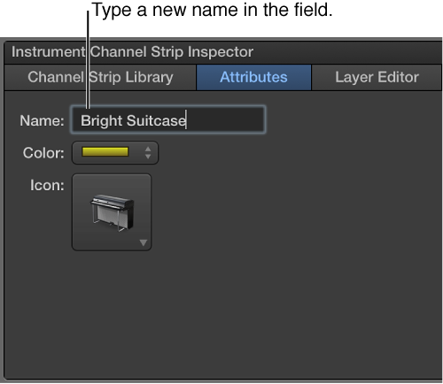 Figure. Channel Strip Inspector showing the Name field.
