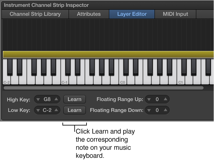 Figure. Learning the key range for a channel strip.