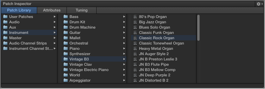 Figure. The Patch Library with a patch setting selected