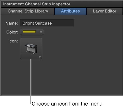 Figure. Channel Strip Inspector showing the Icon menu.