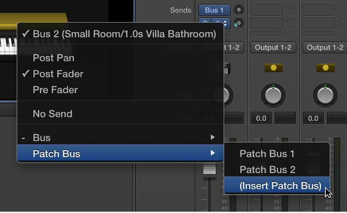 Figure. The Patch Bus submenu of the Send shortcut menu.