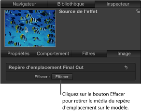 Figure. Clear button in the Image Inspector for a Final Cut template project.