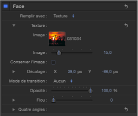 Figure. Inspector window showing Texture editing controls including start Frame, Hold Frame, Offset, and Wrap Mode.