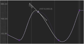 Figure. Keyframe Editor showing a Bezier handle being moved while constrained.