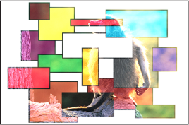 Figure. Canvas window showing the boxes and the monkey blended using the Linear Dodge mode.