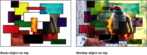 Figure. Canvas window showing the boxes and the monkey blended using the Hard Light mode.